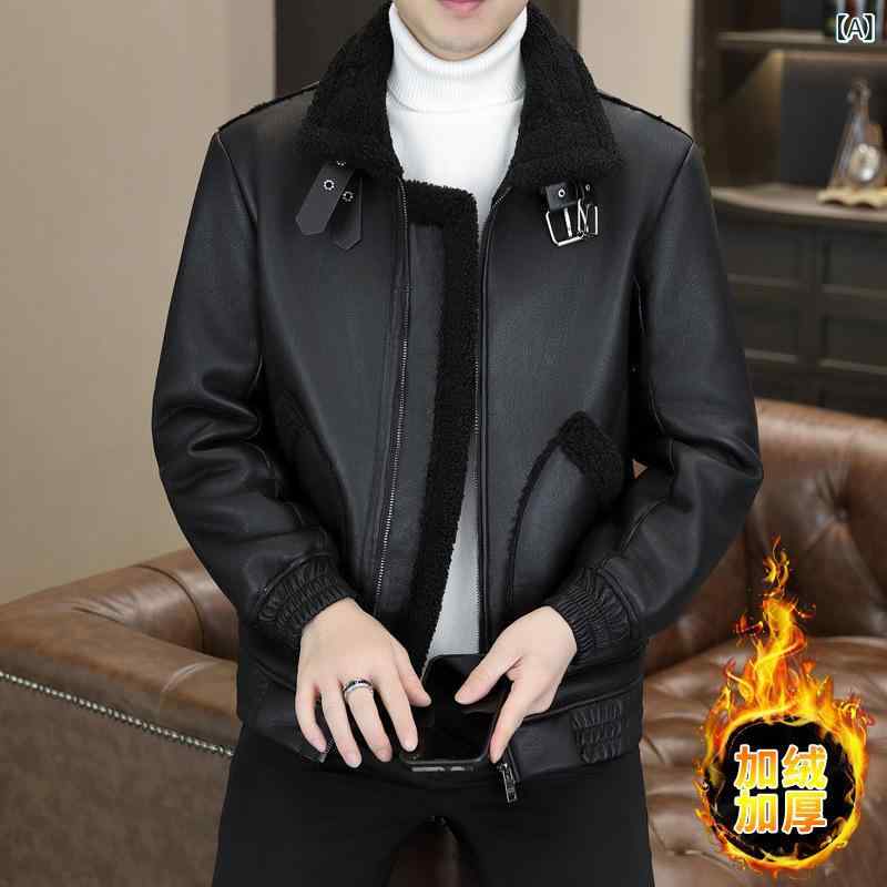 男性用 バイカー ジャケット 秋冬 防風 高級感 レザー 厚手 裏地付き インナー付き 普段使い 通勤用 アウトドア用