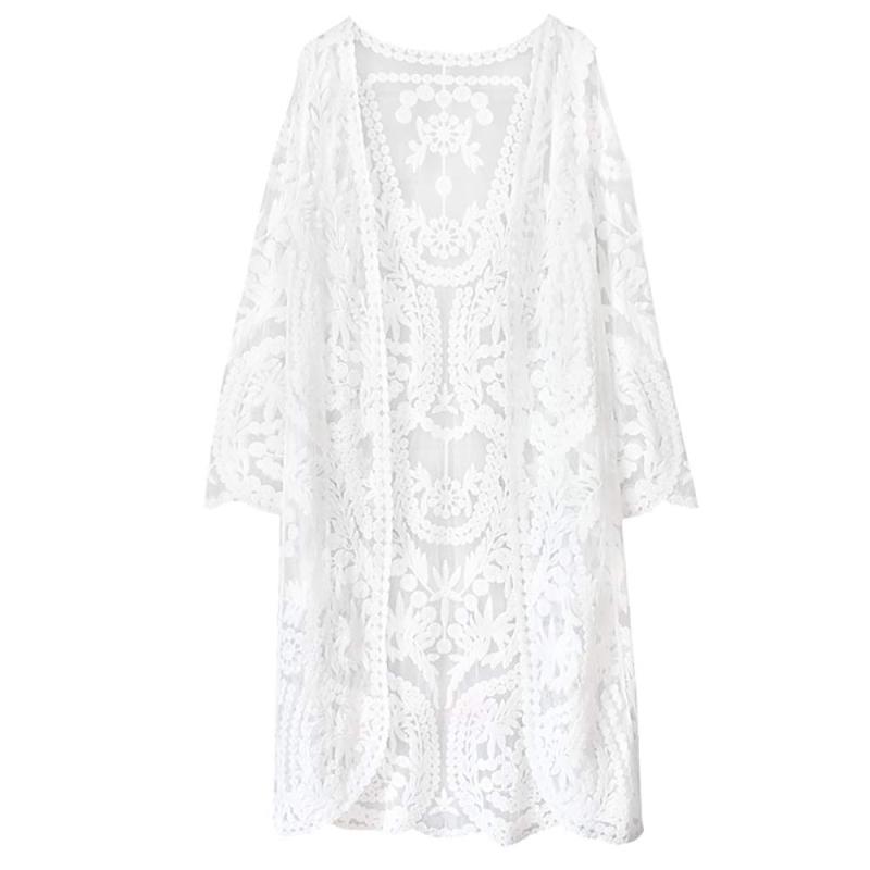 [TO DO GIRL] 総レース カーディガン ロング 長袖 カーディガン レディース ひざ丈 レース 羽織り おしゃれ 透かし 重ね着 ガウン アウター 花柄 刺繡 日焼け 冷房対策 夏 春 秋 適用(3)