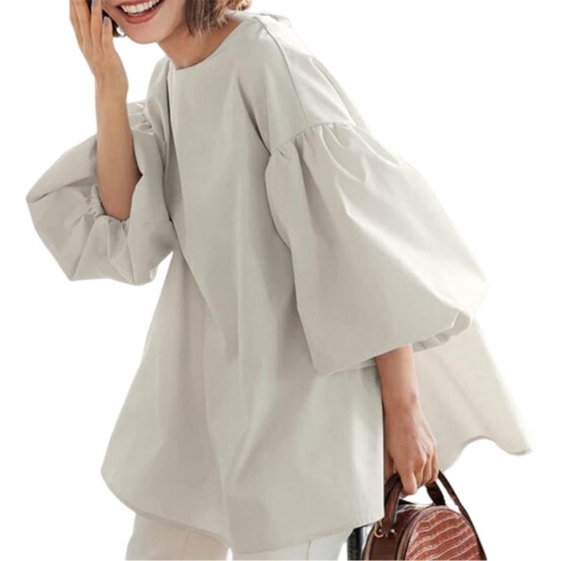 [MEME XTRA] メメエクストラ ブラウス レディース 七分袖 夏 春 半袖tシャツ パフスリーブ トップス 無地 かわいい カットソー カジュアル 夏服 オフィス おしゃれ 大きいサイズ ゆったり シャ