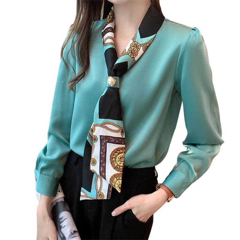 [Kayiyasu] シャツ レディース レトロ Vネック パフスリーブ OL エレガント 着痩せ シンプル 体型カバー ゆったり 長袖 普段着 通勤