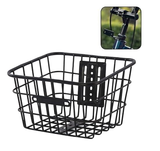 自転車前カゴ (角型) バスケット 自転車 カゴ 前部収納 フロントバスケット マウンテンバイク クロスバイク カゴ 折り畳み自転車 通勤車等用 ブラック