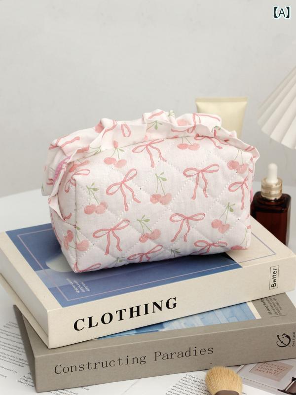 楽天loeufポーチ 蝶結び 桜柄 メイク スキンケア 大容量 キルト 旅行 携帯 ピンク系 布地 軽量 伸縮性 普段使い 吸湿速乾