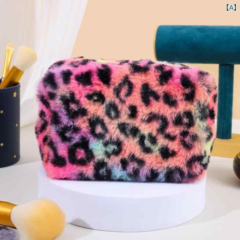 ポーチ レディース ヒョウ柄 毛糸 メイクアップ 大容量 旅行用 高級感 スキンケア 収納 ペンケース コ..