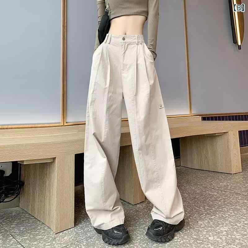 パンツ ズボン ユニセックス カーキ アメリカン ワーク ハイウエスト 痩せ見え フィット カジュアル スポーツ ワイドレッグ 伸縮性 軽量 綿 普段使い 春秋