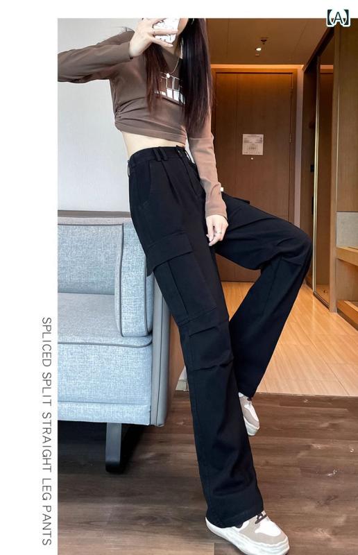 Long Pants - レディース パンツ アメリカンスタイル ストレートレッグ ハイウエスト ワイドフィット アウトドア用 小柄向け ワイドレッグ スポーツ 春秋 軽量 伸縮性 吸湿速乾 綿混紡
