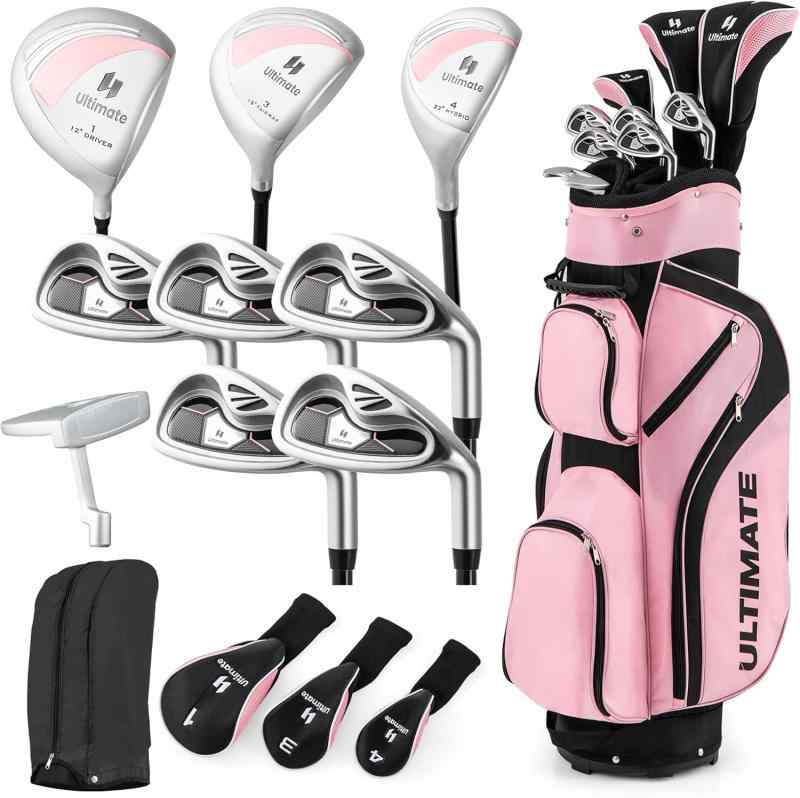 GYMAX レディス クラブセット クラブ9本(1W/3W/4W/6I/7I/8I/9I/PW/PT) 右利き用 ゴルフクラブセット ヘ..