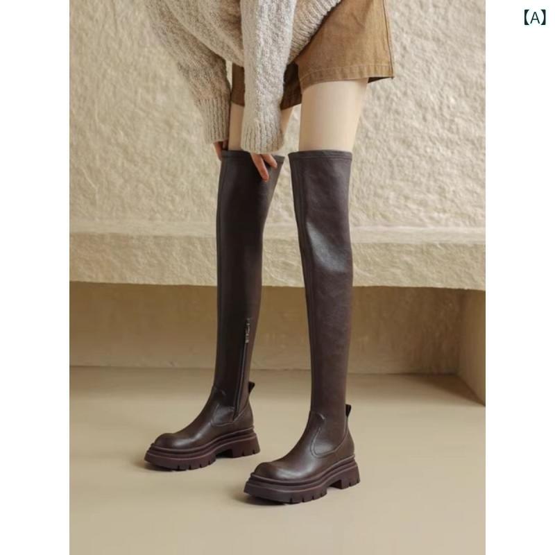 ロングブーツ ロング ブーツ 靴 シューズ レディース ヒール ローヒール 脚長 秋冬 高見え