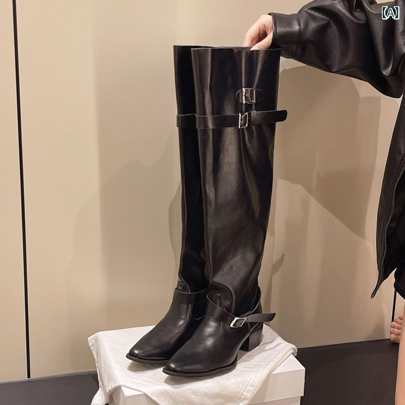 ロングブーツ ロング ブーツ 靴 シューズ レディース ヒール ローヒール 脚長 秋冬 高見え