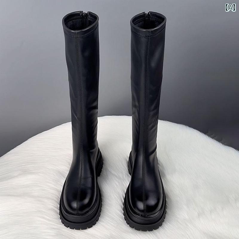 ロングブーツ ロング ブーツ 靴 シューズ レディース ヒール ローヒール 脚長 秋冬 高見え
