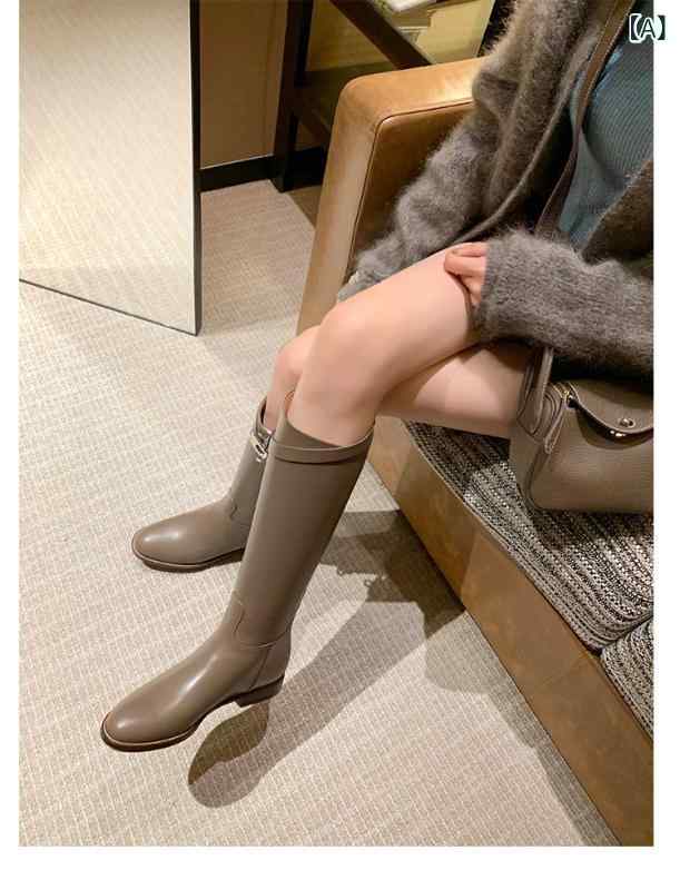 ロングブーツ ジョッキーブーツ レインブーツ ブーツ ヒール ローヒール スエード 皮 レディース 女性 婦人 靴 シューズ 脚長 脚細 高級感 秋冬