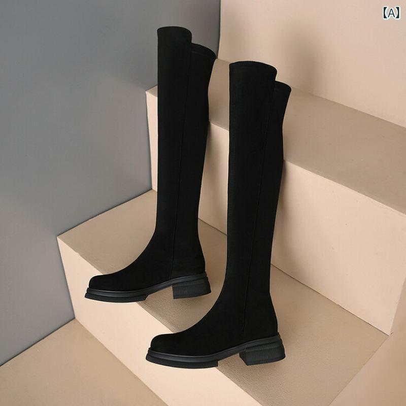 ロングブーツ ジョッキーブーツ レインブーツ ブーツ ヒール ローヒール スエード 皮 レディース 女性 婦人 靴 シューズ 脚長 脚細 高級感 秋冬