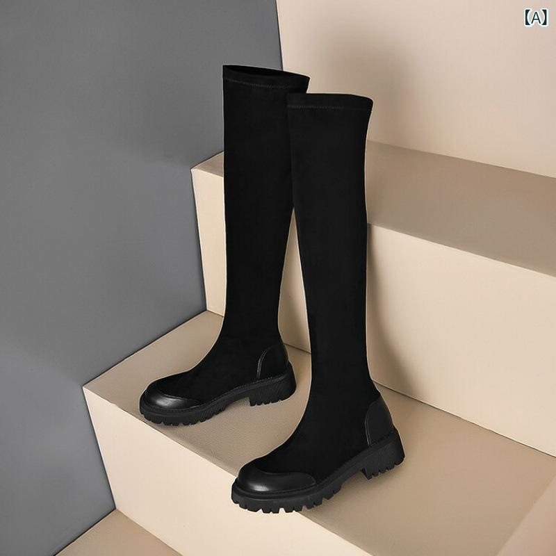 ロングブーツ ジョッキーブーツ レインブーツ ブーツ ヒール ローヒール スエード 皮 レディース 女性 婦人 靴 シューズ 脚長 脚細 高級感 秋冬