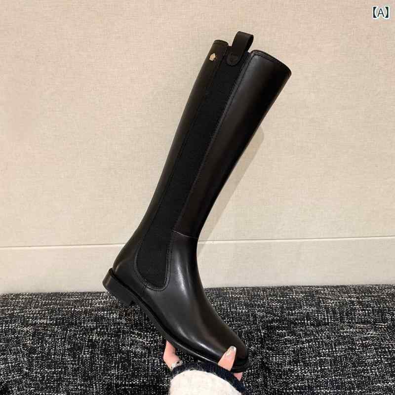 ロングブーツ ジョッキーブーツ レインブーツ ブーツ ヒール ローヒール スエード 皮 レディース 女性 婦人 靴 シューズ 脚長 脚細 高級感 秋冬