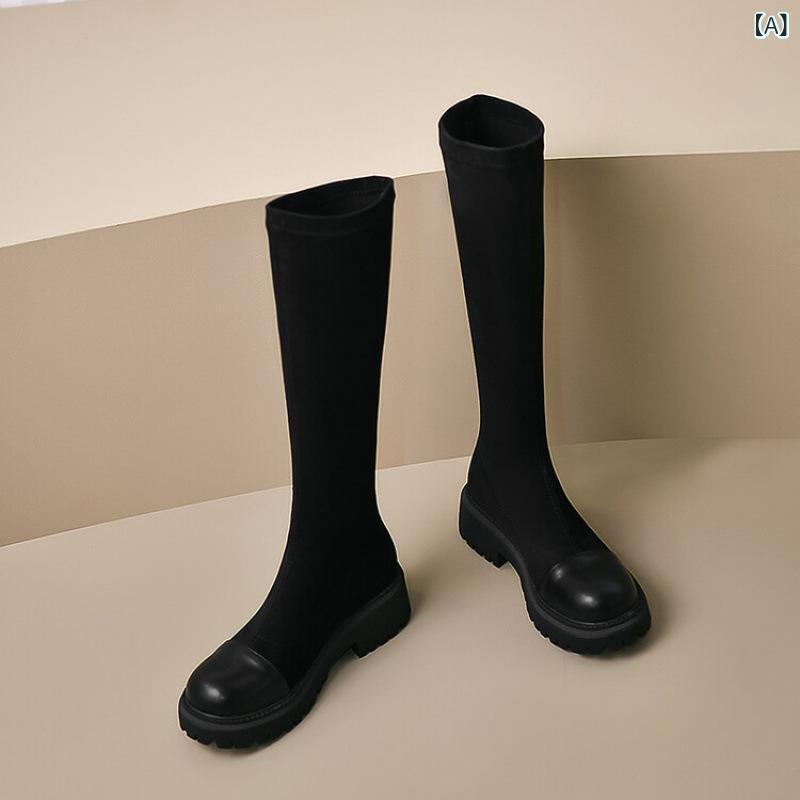 ロングブーツ ジョッキーブーツ レインブーツ ブーツ ヒール ローヒール スエード 皮 レディース 女性 婦人 靴 シューズ 脚長 脚細 高級感 秋冬