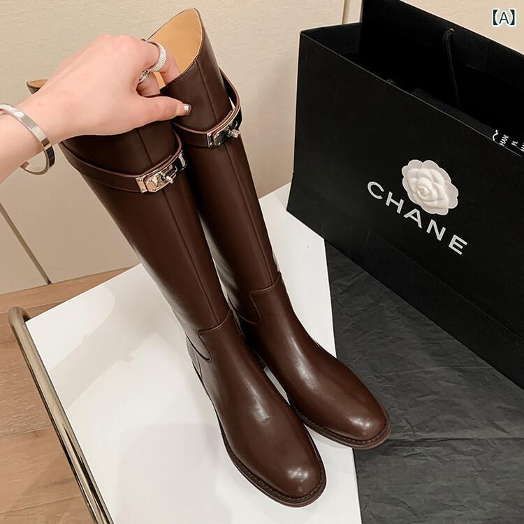 ロングブーツ ロング ブーツ 靴 シューズ レディース ヒール ローヒール 脚長 秋冬 高見え