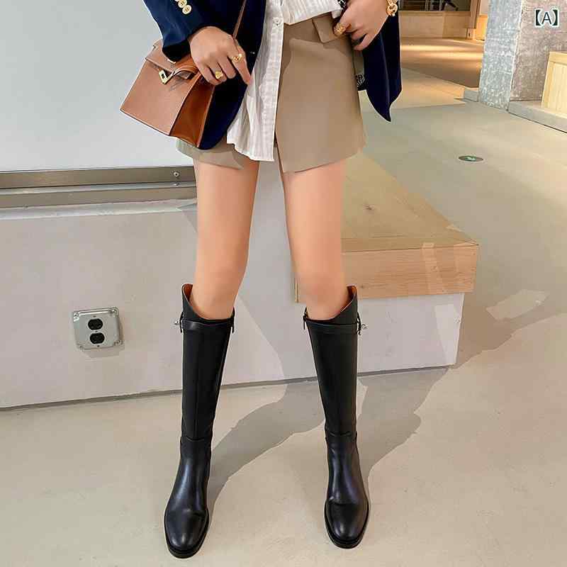 ロングブーツ ロング ブーツ 靴 シューズ レディース ヒール ローヒール 脚長 秋冬 高見え