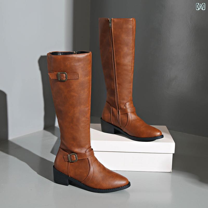 ブーツ ロングブーツ レディース 長い かわいい おしゃれ 女性 婦人 ヒール ローヒール 秋冬 脚長