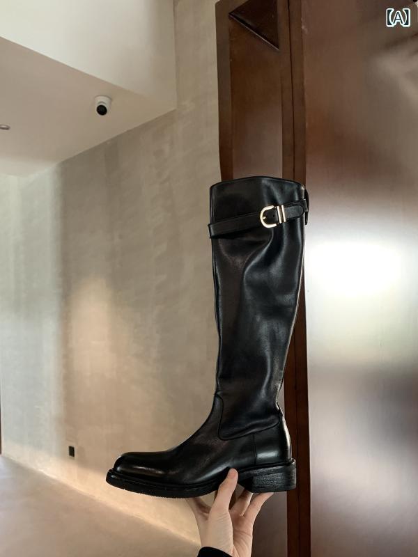 ロングブーツ ジョッキーブーツ レインブーツ ブーツ ヒール ローヒール スエード 皮 レディース 女性 ..