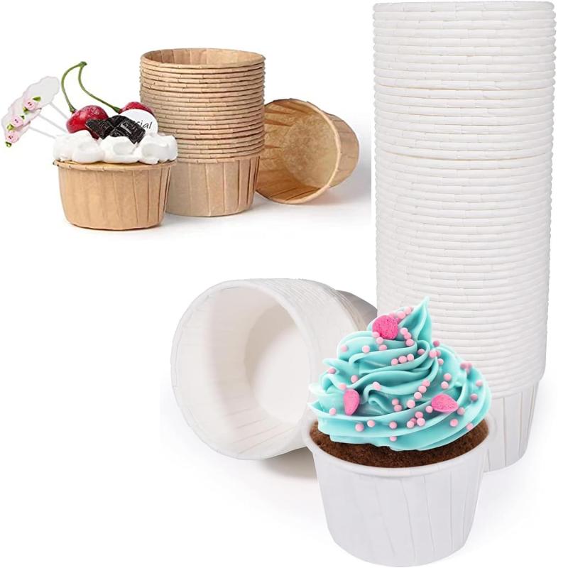 MZMSBAO ベーキングカップ マフィンカップ ケーキ型 マフィン型 紙製 カップ 使い捨て ケーキ型 耐熱 耐油 オーブン対応 製菓用品 100枚入り (木色50枚+ホワイト50枚)