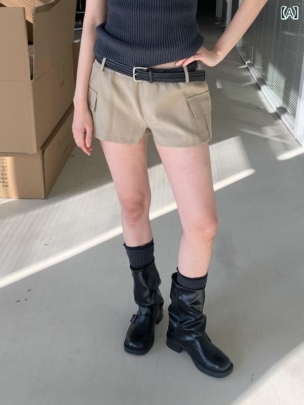 Rakuten - ショートパンツ レディース 春夏 アメリカンスタイル レトロ カジュアル ワークウェア ホットパンツ デシアル風 デニム素材 軽量 伸縮性 ピンク系