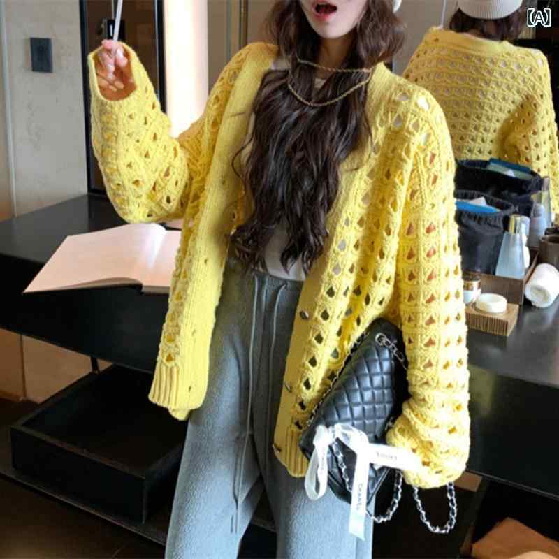 Rakuten - カーディガン レディース ファッション トップ ニット Vネック 羽織 薄手 春秋 ゆったり カジュアル 上着 あったかい 長袖 ロング ショート丈 体型カバー 冷房対策