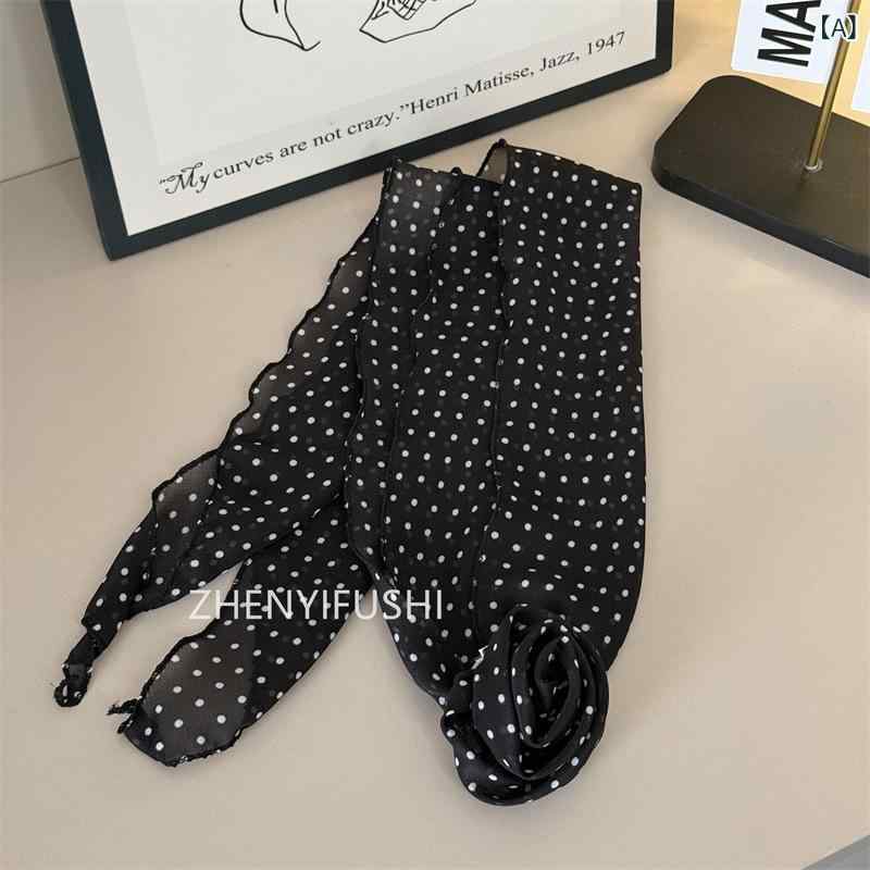 甘美な レトロ 小さい 波 点の シフォンの シルク タオルの 女子 学生の 軽薄な 装飾の 長い マフラー..