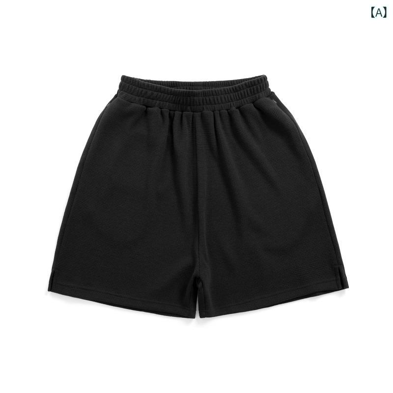 メンズ ショートパンツ ハーフパンツ デニム ワッフル織り 隠しジッパー ワイド カジュアル 春夏 通勤用 軽量 伸縮性 ハイウエスト ブラック