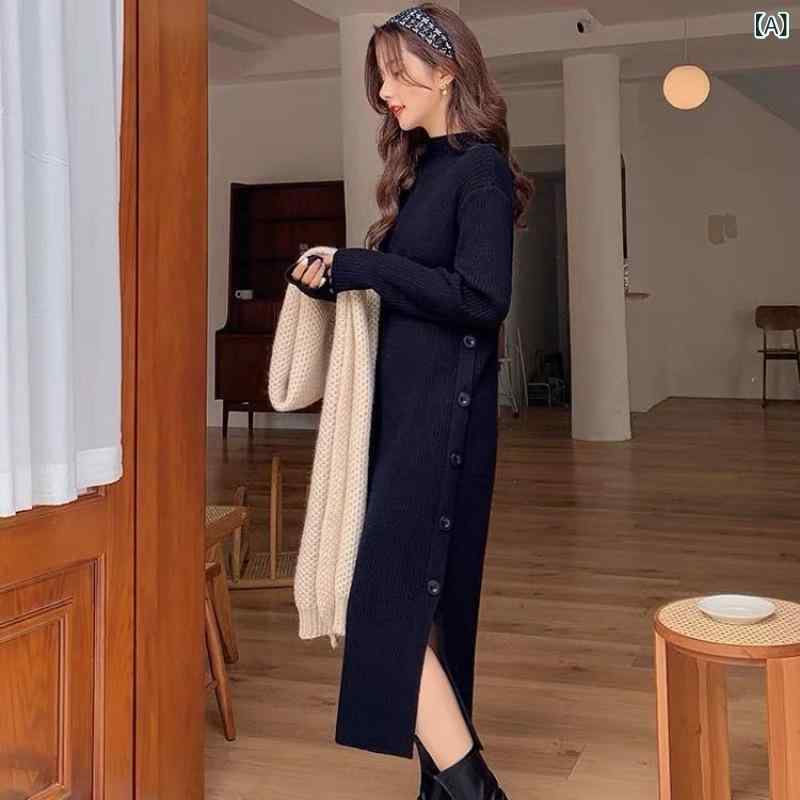 女性にピッタリ ワンピース 秋冬 ニットワンピース 長袖 ニット ロングワンピース タイト レディース きれいめ ゆったり 着痩せ ガーリー カジュアル(4)