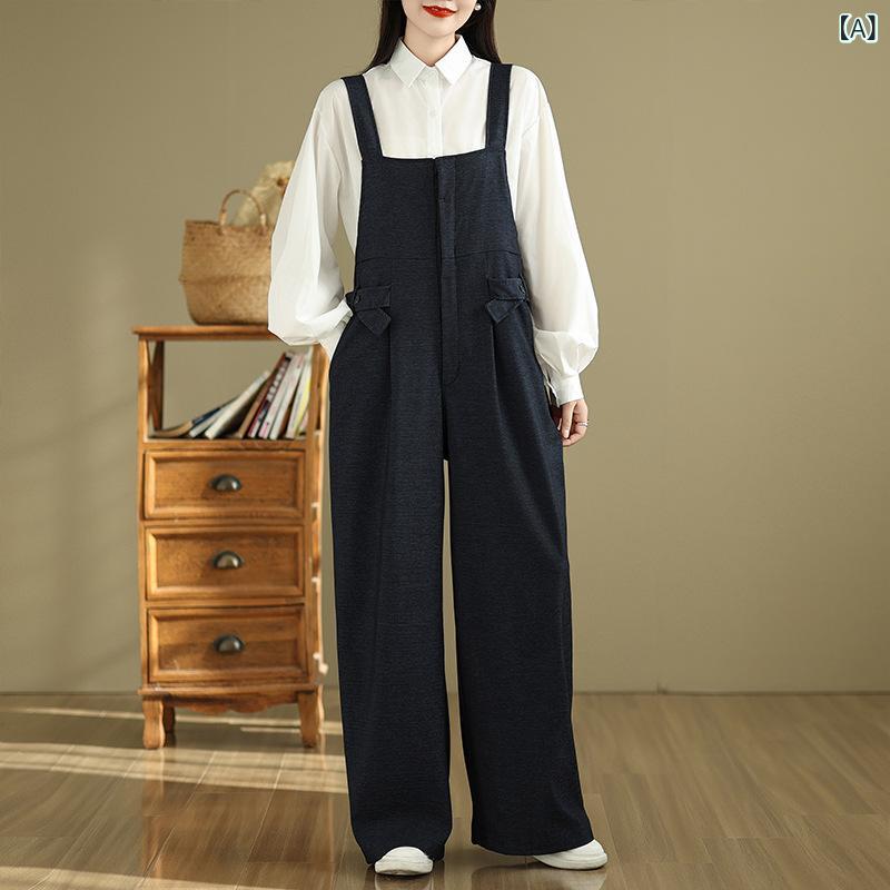 Rakuten - パンツ レディース 春 デニム オーバーオール ワイド ゆったり 若見え ファッション 普段使い 綿 カジュアル 通勤用 ビッグシルエット