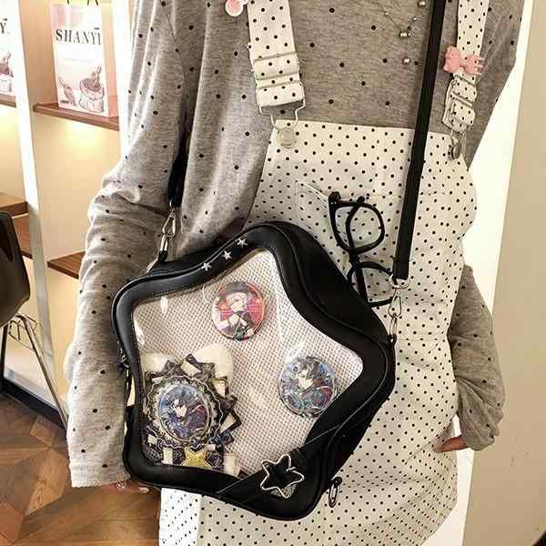 バッグ レディース 日系 二次元 スイート クール ギャル スター ミニ クロスボディ ソフト ガール 百搭 かわいい 軽量 伸縮性 普段使い 鞄 バッジ付き