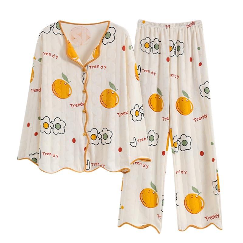 楽天loeuf[FEISEDY] パジャマ レディース 綿 上下セット 長袖 前開きパジャマ ゆったり 可愛い 吸汗・通気・肌に優しい 寝巻き 気持ちいい 寝間着 パジャマセット 部屋着 柔らかい 快適 秋冬 純綿 暖か