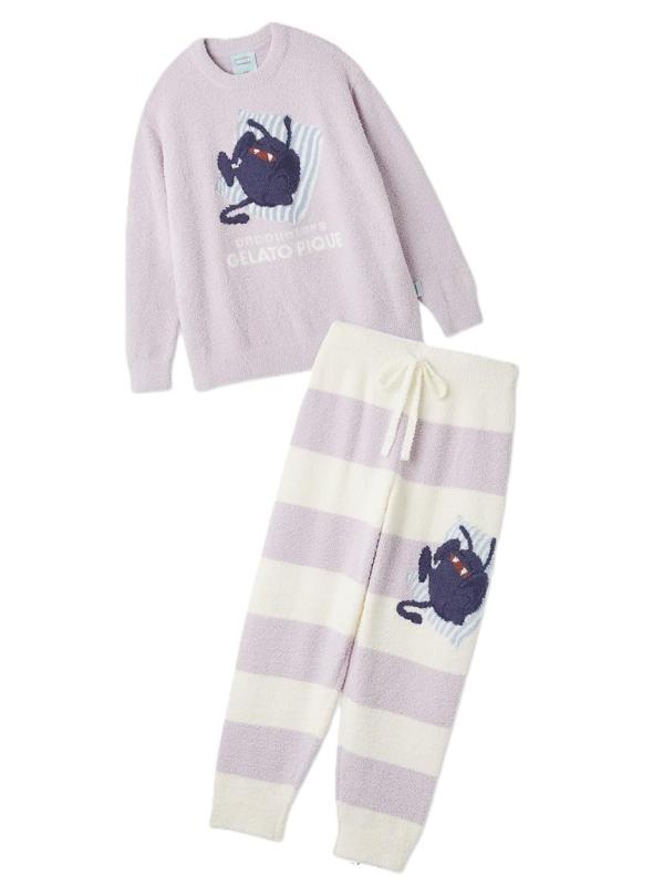 gelato pique パウダーベア刺繍ボーダーロングパンツ モカベージュ gelato pique（ジェラートピケ）の「パウダーメランジベアジャガード