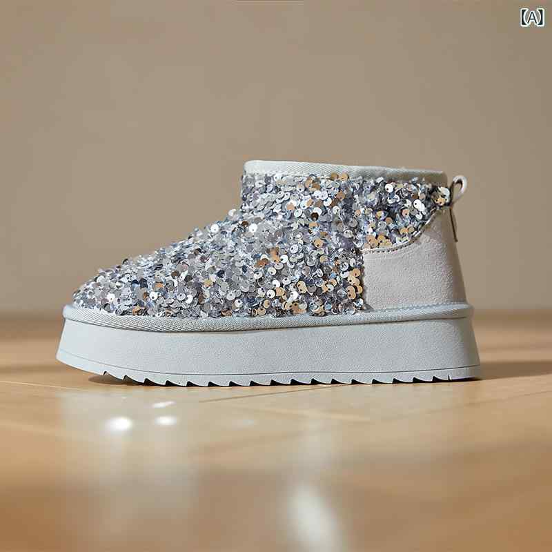 レディース 厚底 スノーブーツ レザー スパンコール 保温 裏起毛 防水 ショート 冬 通勤用 普段使い コ..