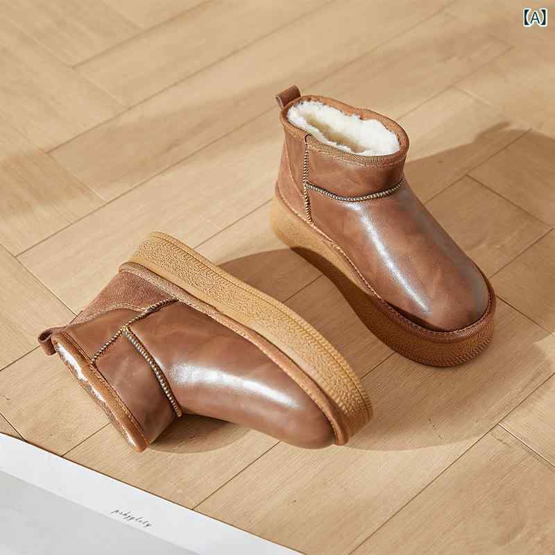 ブーツ レディース 冬 革 防水 防滑 厚底 裏起毛 保暖 ショート 雪道用 アウトドア 綿素材 高級感 軽量 吸湿速乾