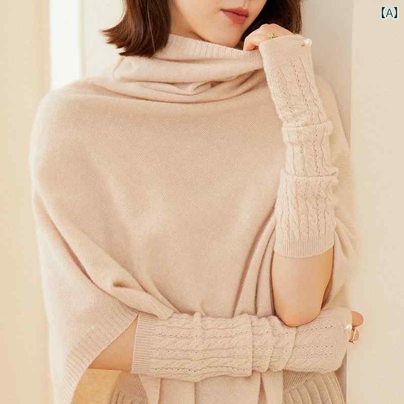 腕カバー レディース 冬用 半指 露指 長袖 羊毛 ニット風 パール 保温性 伸縮性 軽量 かわいい 普段使..