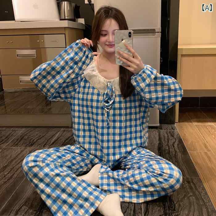 レディース パジャマ 秋冬 厚手 フリース 綿 固定胸パッド付き レース 韓国 クラシック ホームウェア ..