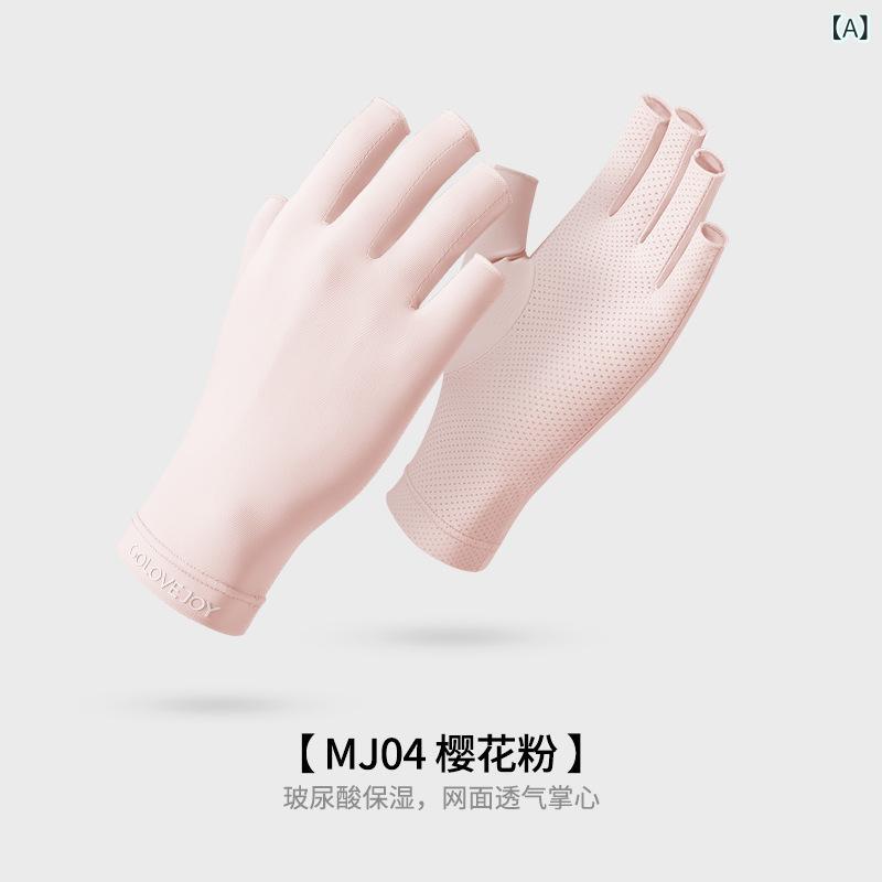 手袋 レディース 半指 UV防止 接触冷感 通気性 伸縮性 肌に優しい ヒアルロン酸配合 運転用 ネイル グ..