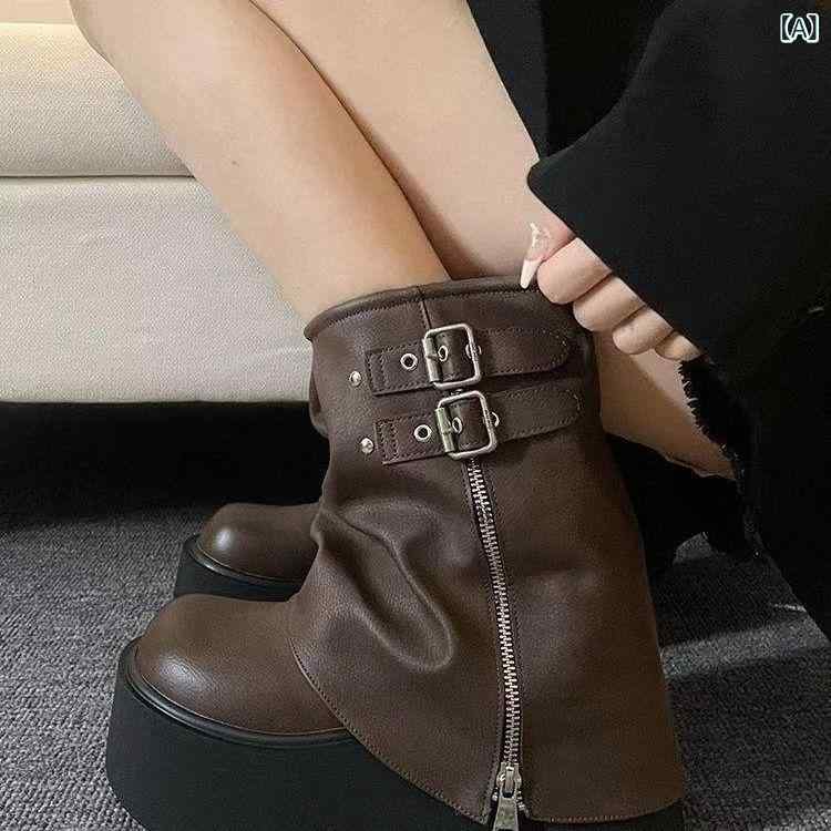 ブーツ レディース ショートブーツ 秋冬 厚底 クロップド 復古 カジュアル 普段使い 通勤用 汎用 快適