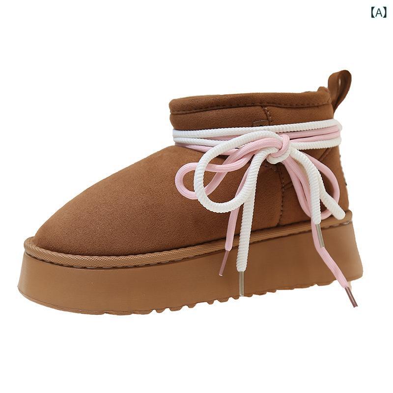 ブーツ レディース 冬 ダブルベルト 加綿 保暖 雪靴 厚底 ショートブーツ ファッション 加厚 パンコッ..