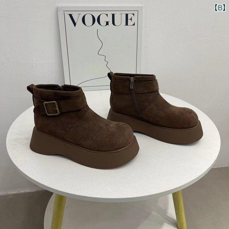 ブーツ レディース 冬 アンクルブーツ 厚底 チャッカ 軽量 保温 身長アップ かわいい 普段使い 通勤用 伸縮性 吸湿速乾