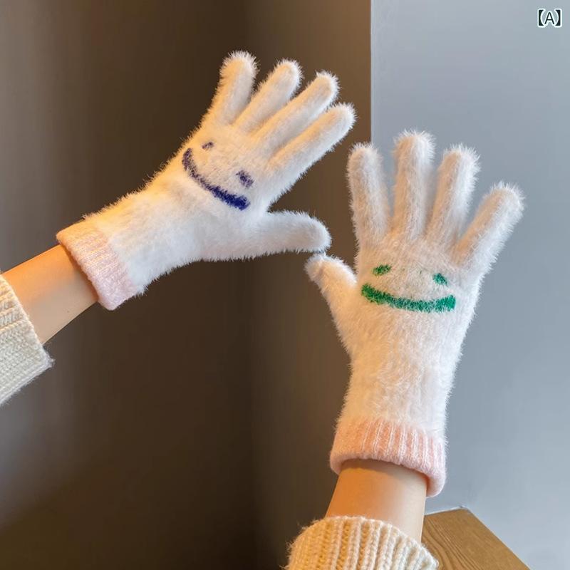 手袋 グローブ ニット ロング 冬 サイクリング 防寒 保温 指出し タッチスクリーン フェイクファー カ..