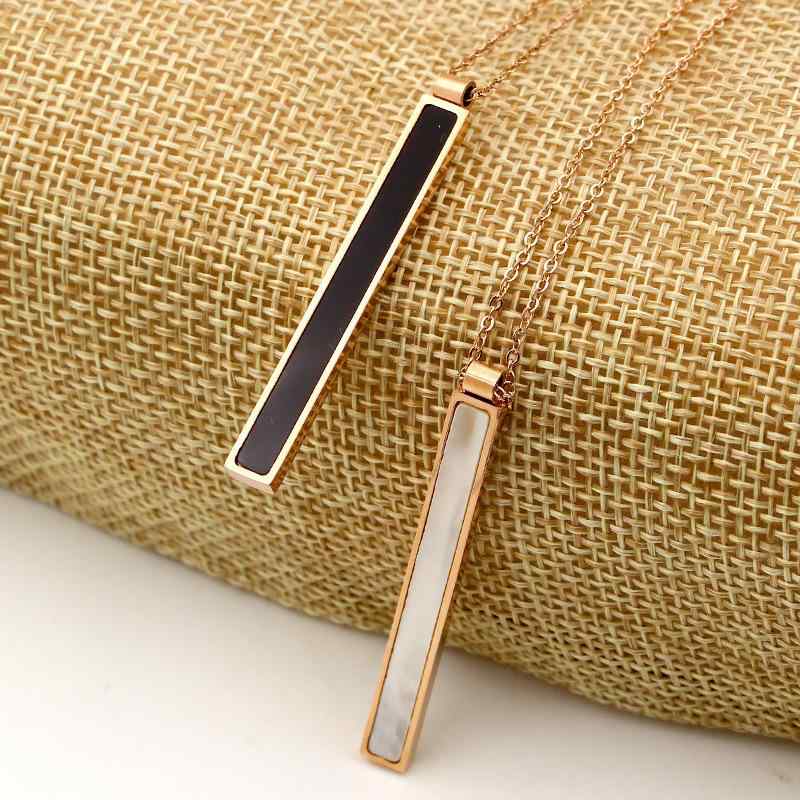 レディース ネックレス 長方形 黒 白 貝殻 ニット ローズゴールド メッキ 万能 アクセサリー 普段使い ..