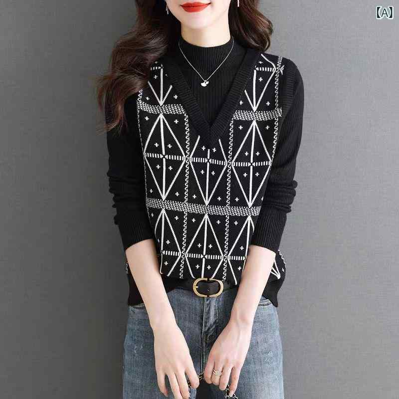 ニットセーター レディース モックネック ショート丈 フィット スリム見え インナートップス ウール 暖..