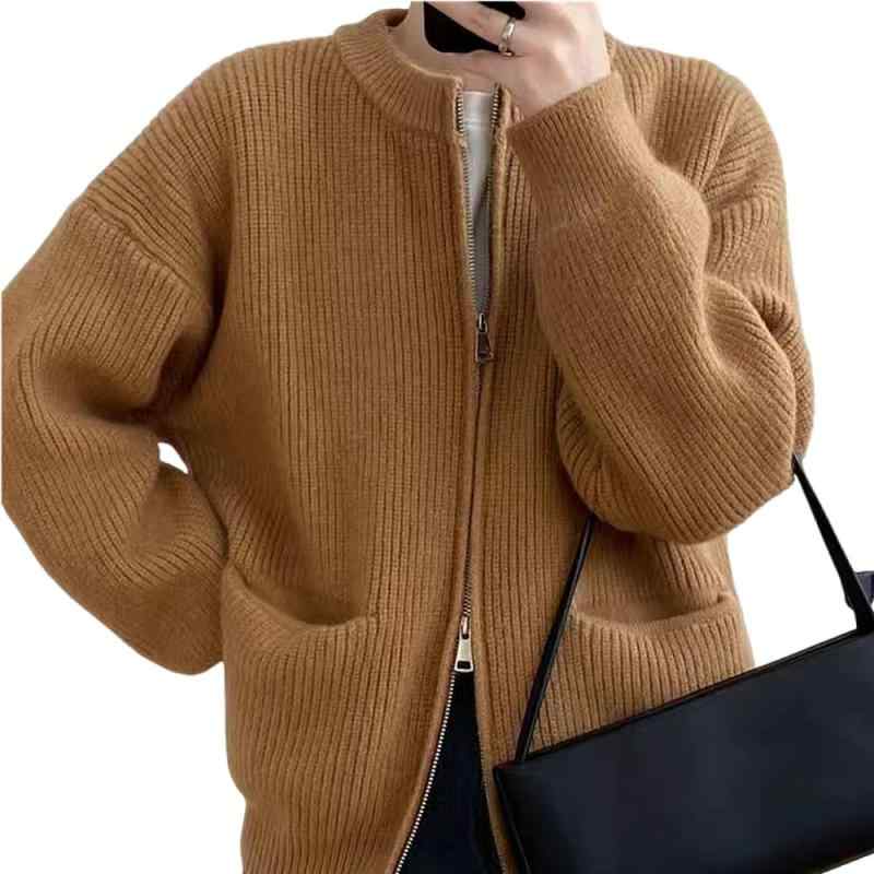 楽天loeuf[FEISEDY] ニット セーター レディース 秋 冬 ジッパー カーディガン ふんわり 柔らか 暖かい 体型カバー 無地 きれいめ フィット 保温 着回し 可愛い ゆったり 小顔 着痩せ 通勤 通学 カジュア