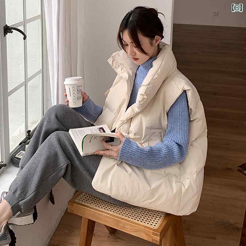 レディース ベスト 秋冬 アウター ダウンコットン 袖なし 軽量 保温性 ファッション(4)