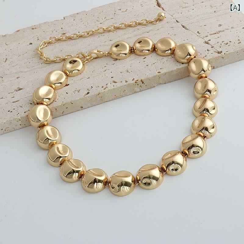 ネックレス レディース メタル 半円形 凹凸 ビーズ チョーカー 鎖骨チェーン 高級感 シルバー素材 細身..