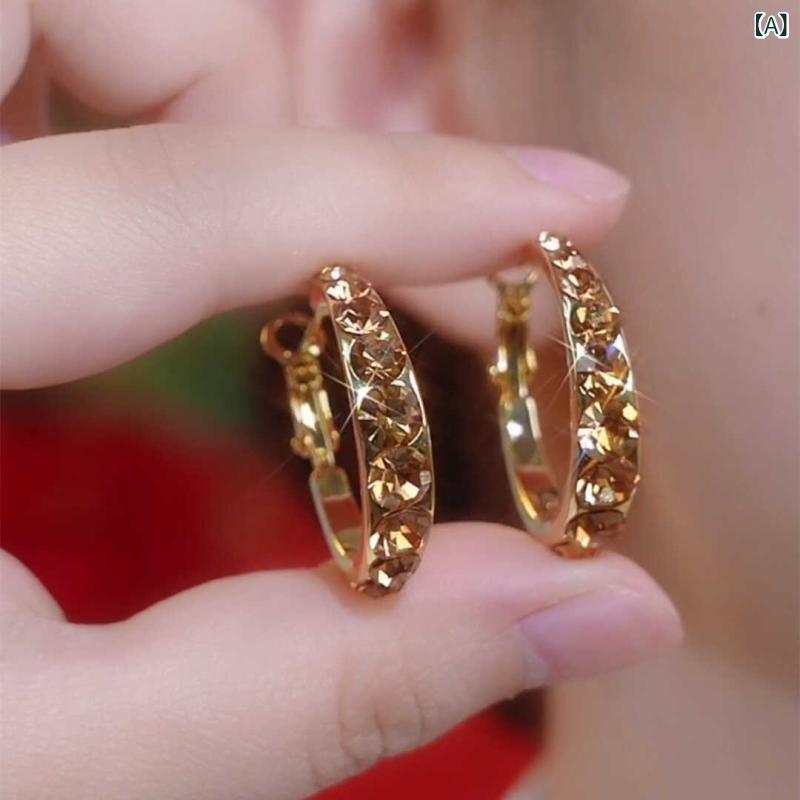 イヤリング 女性用 欧米ファッション風 シャンパンゴールド ジルコニア 独特 高級感 モダンスタイル