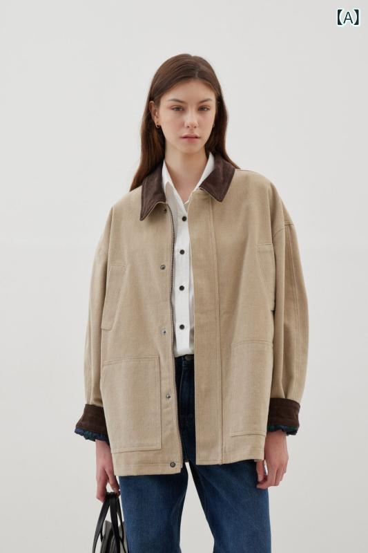 レディース カジュアル ジャケット 欧米風 韓国 風 ワークウェア 切り替え ビッグシルエット 上品 通勤用 普段使い 高級感 吸湿速乾・主な素材: ポリエステル70%-80%.スパンデックス30%以下・柄: 色違い・厚さ: 中厚・シルエット: ・着丈: 普通 (50-65cm)・ネックライン: ポロネック・袖丈: 長袖・特徴: ポケット・加工: パッチワーク・カラー展開: カーキ・サイズ展開: S,M,L,XL・スタイル: カジュアル・袖の形: レギュラー・開き方: プルオーバー・対象年齢: アダルト・対象性別: 女性