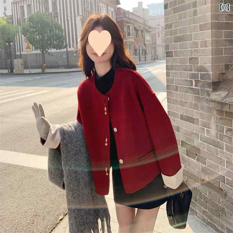 コート レディース 秋冬 ウール 韓国 小柄向け 短め 赤系 軽量 暖かい 通勤用 普段使い