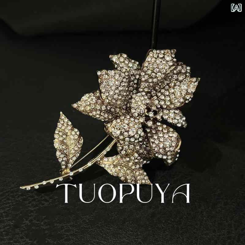 ブローチ レディース 高級感 優雅 デザイン 立体花 ジルコニア 満載 ニッチ 普段使い コート アクセサ..